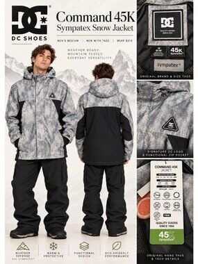 DC Shoes Command 45K Sympatex Snowboard Ski Jacket Men's Medium Gray Black NWT